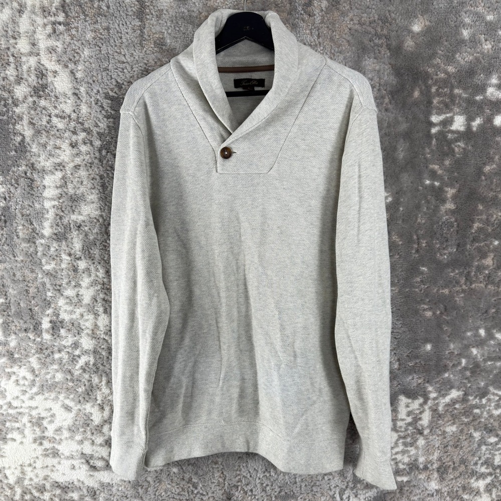 Tasso Elba Size S Shawl Neck Button Pullover Sweater Cream Long Sleeve Mens